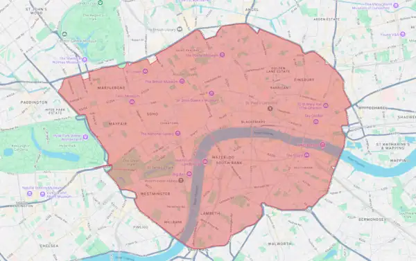 London Congestion Charge zone map for drivers