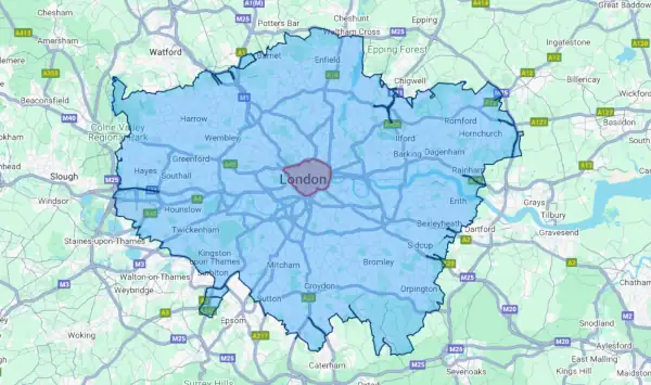 ULEZ zone coverage map in Greater London