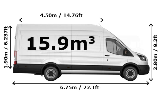 Extra Large Van for all removals in London - Side View Dimension